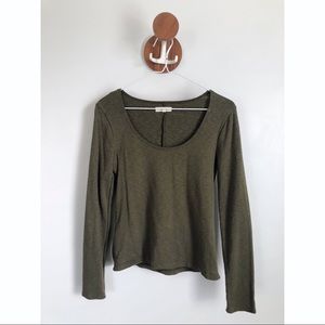 Madewell Wide Neck Olive Green Long Sleeve Blouse